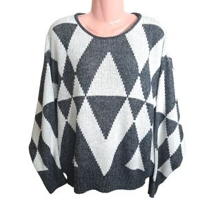 Design‎ Women's Sweater Size M Charcoal/White Argyle Pattern Outdoor Casual